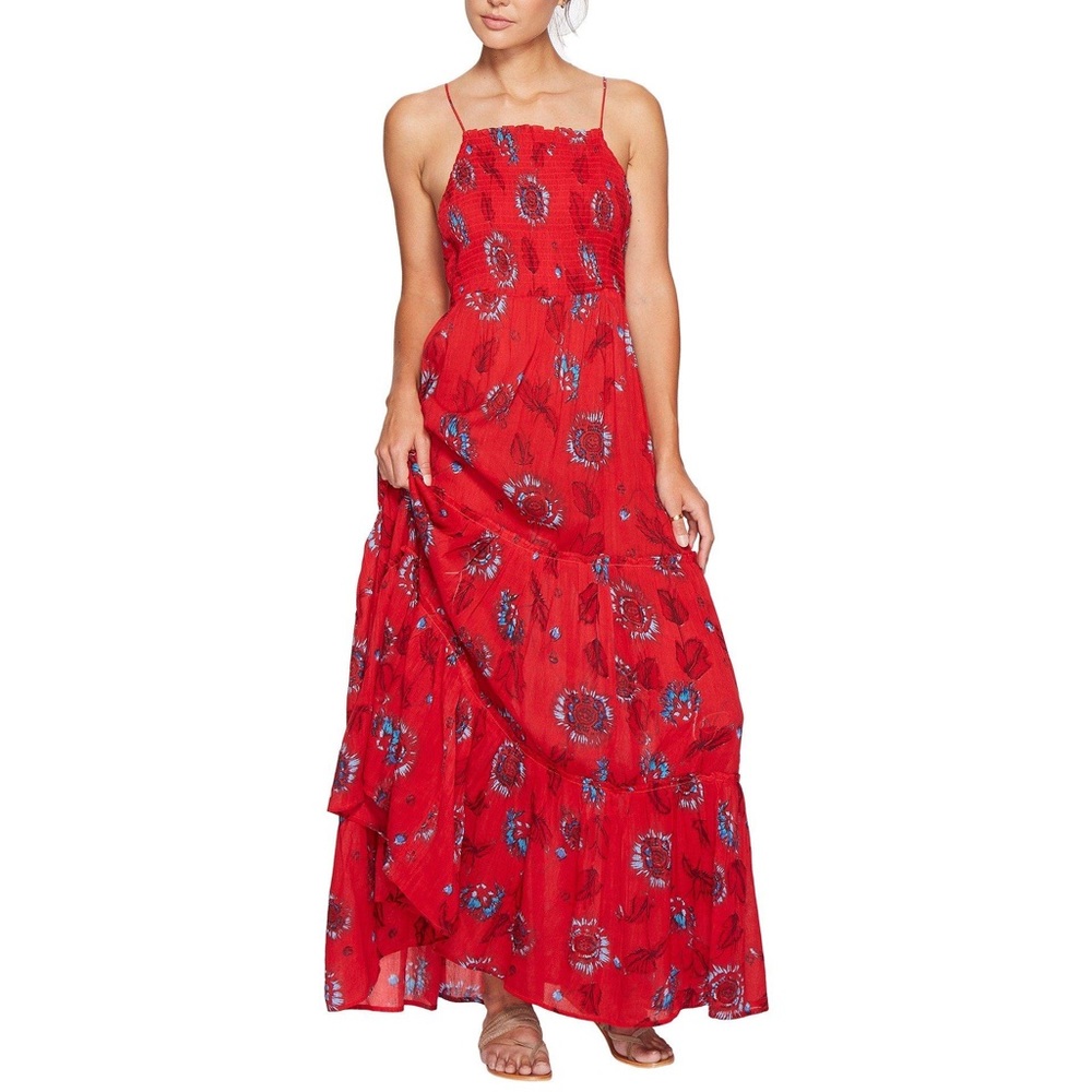 Free People Garden Party Red dress with blue floral